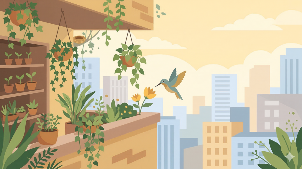 Varanda arborizada atuando como corredor ecológico urbano.